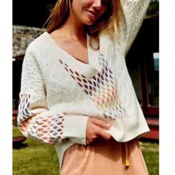 Anthropologie Maeve V-Neck Cable Knit Lamb's Wool Sweater SIZE Large - Picture 1 of 15